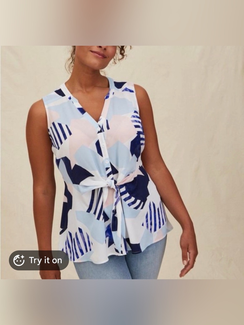 Torrid Women’s 4X Georgette Tie Front Sleeveless Abstract Geometric Tank Top - Picture 2 of 10